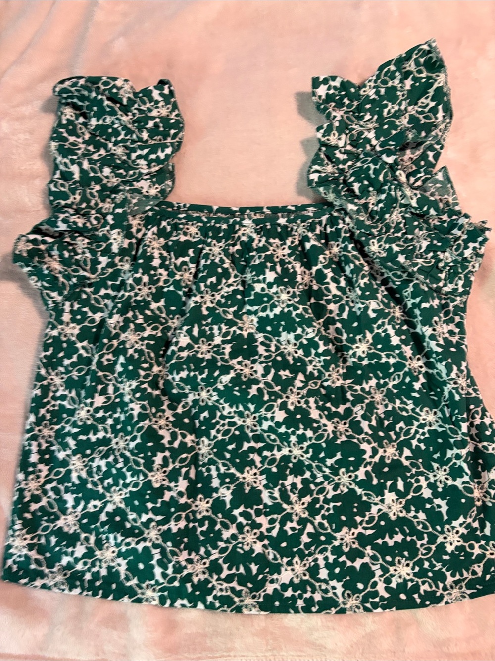 Green Floral Ruffle-Sleeve Women's Top